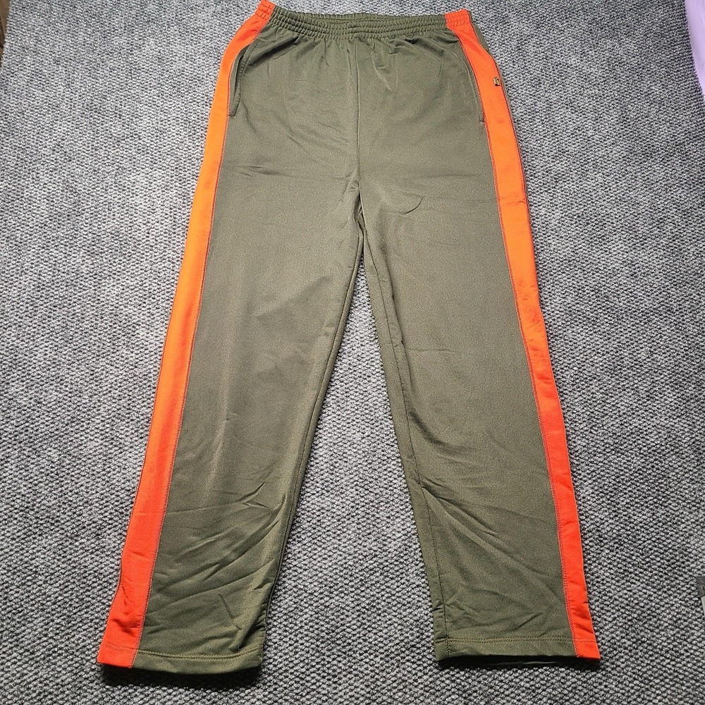 Vintage Spalding Track SweatPants Mens Sz L Army Green Stripe Wide Leg Athletic